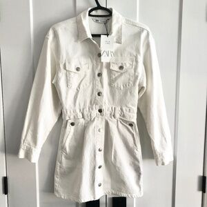 Zara, White, Denim, Dress, Size‎ XS, Snap Up, Long Sleeve, New With Tags